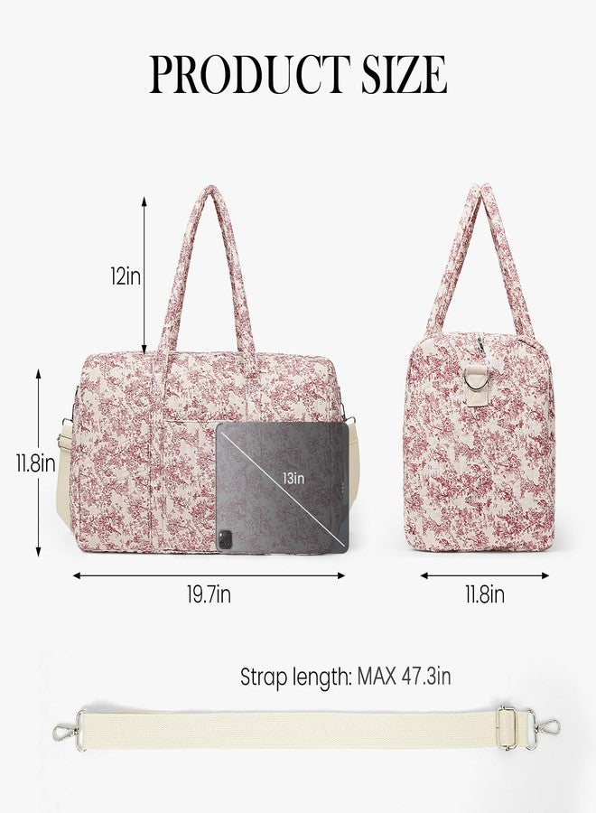 BBIQI Quilted Duffle Bag For Women Cute Weekender Bags Floral Travel Bag Cotton Diaper Tote Bag - Image 5